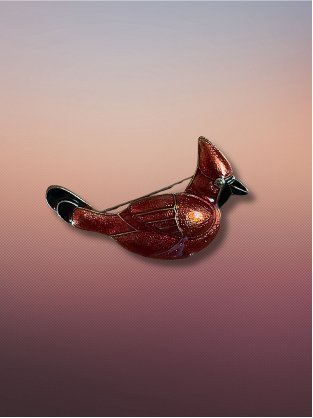 Vintage Cloisonné Red Cardinal Bird Brooch